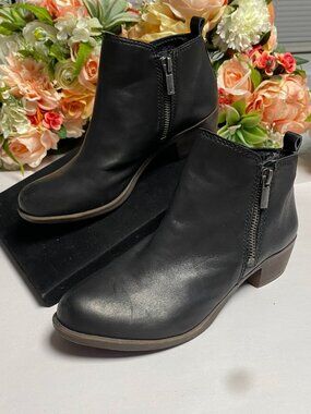 Lucky Brand Basel Black Leather Ankle Booties Size 6M